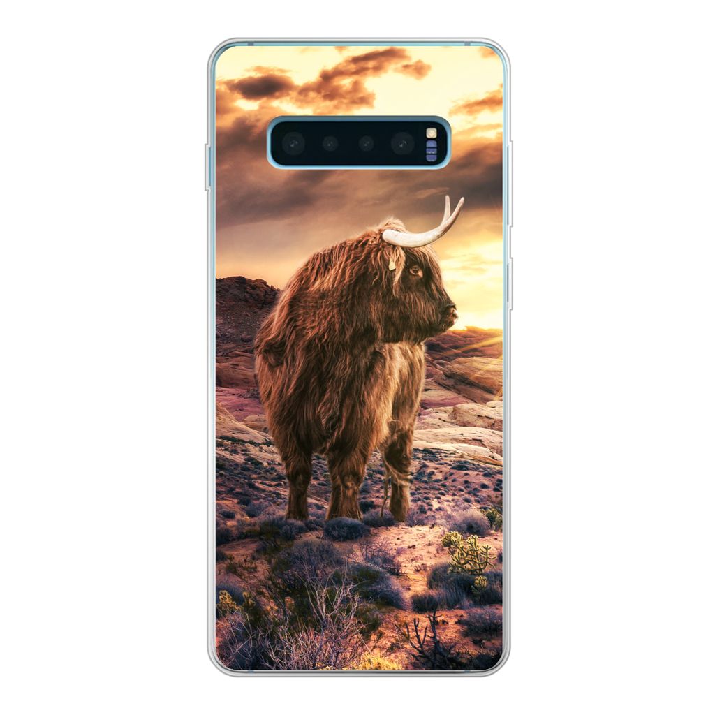 MuchoWow Handyhülle Schutzhülle Hülle für Samsung Galaxy S10 Plus Schottische Highlander - Horizont - Landschaft Silikon Softcase Handy Hüll...