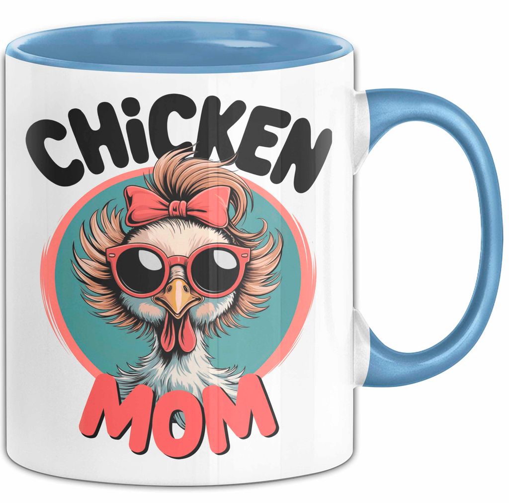 Huhn Tier Bauer Tasse Becher Geschenk Lustige Geschenkidee Spruch Hühnermama (Blau)