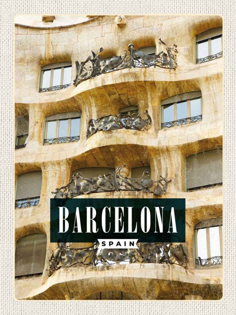 vianmo Holzschild 40x30 cm Barcelona Spanien Architeltur Bildmotiv Reisemotiv Straße Stadt