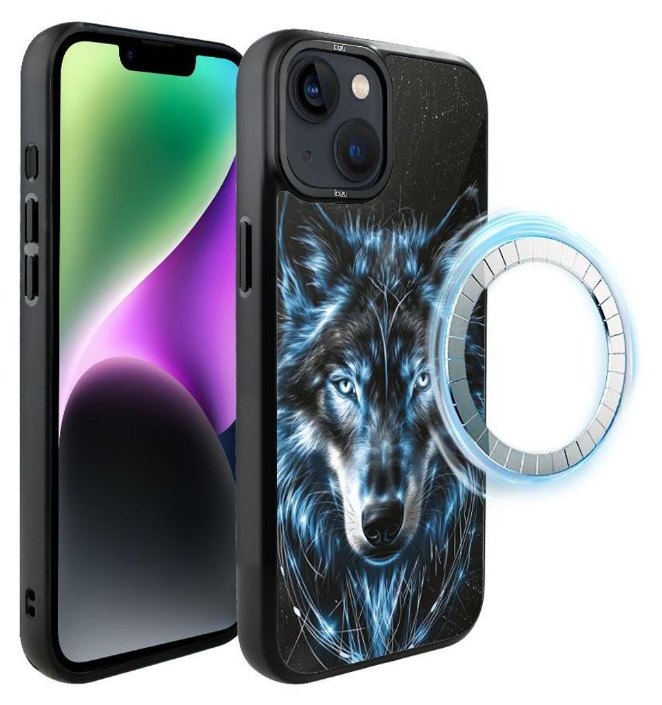 Schutzhülle für das iPhone 14, MagSafe-kompatibel, mattschwarze Seiten, Wolf