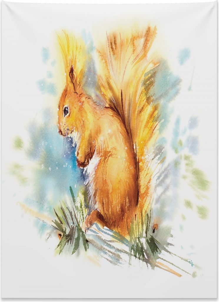 Abakuhaus Eichhörnchen Wandteppich, Wald Inhabitant Kunstwerk aus Weiches Mikrofaser Stoff Kein Verblassen Klare Farben Waschbar, 110 x 150 cm, Me...