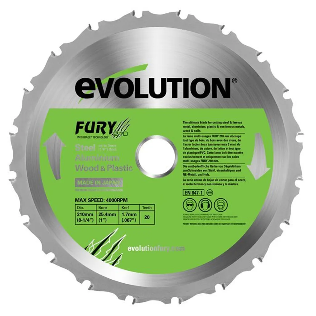 Lame 210mm FURY Evolution à Haute Performance Multi-Usages et Durable