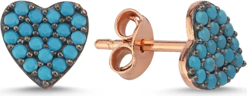 Boucles d'oreilles argent 925 motif cœur serti de turquoise naturelle