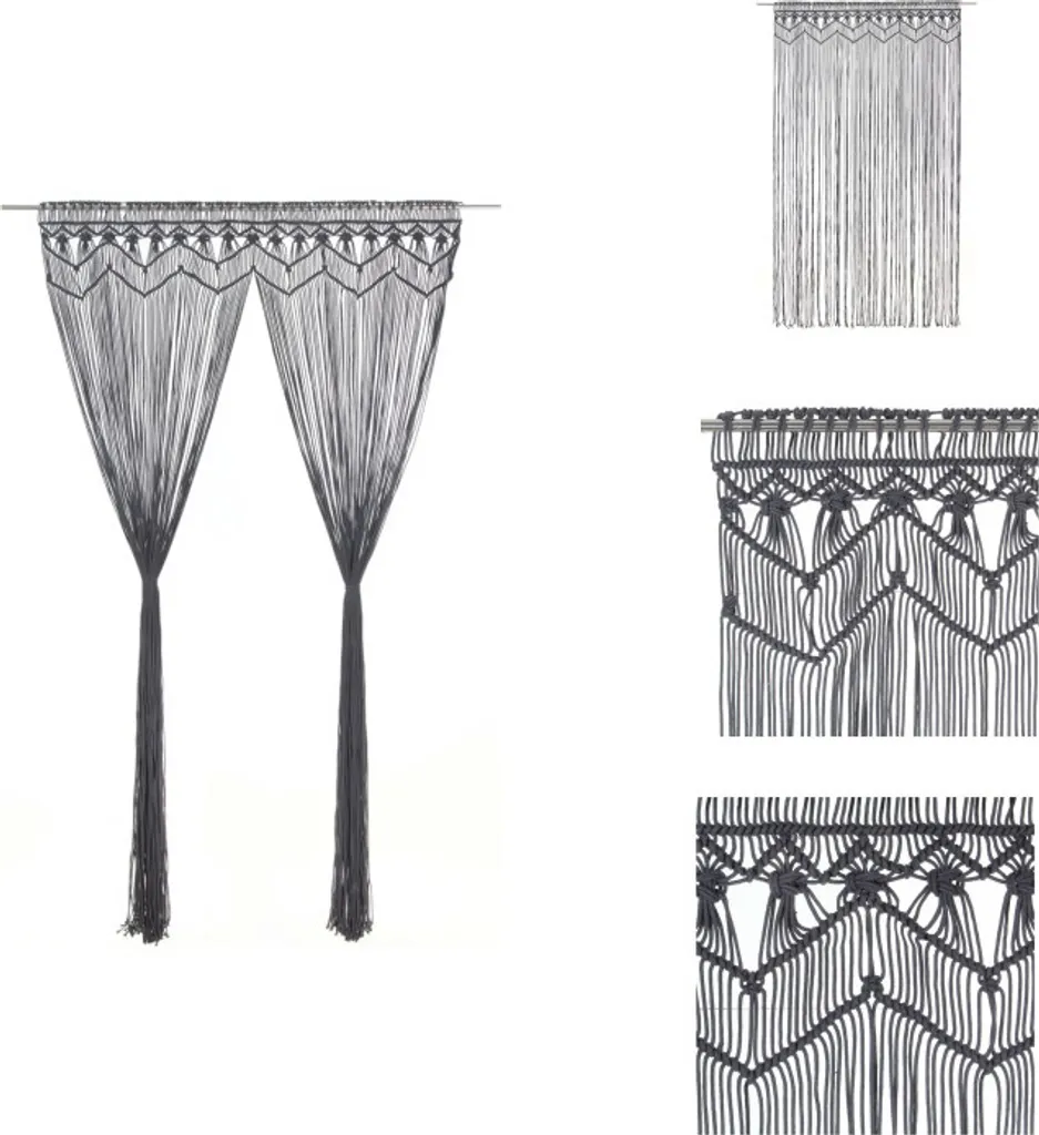 Rideau Macramé Anthracite 140x240 cm Idéal pour Salon et Séparation