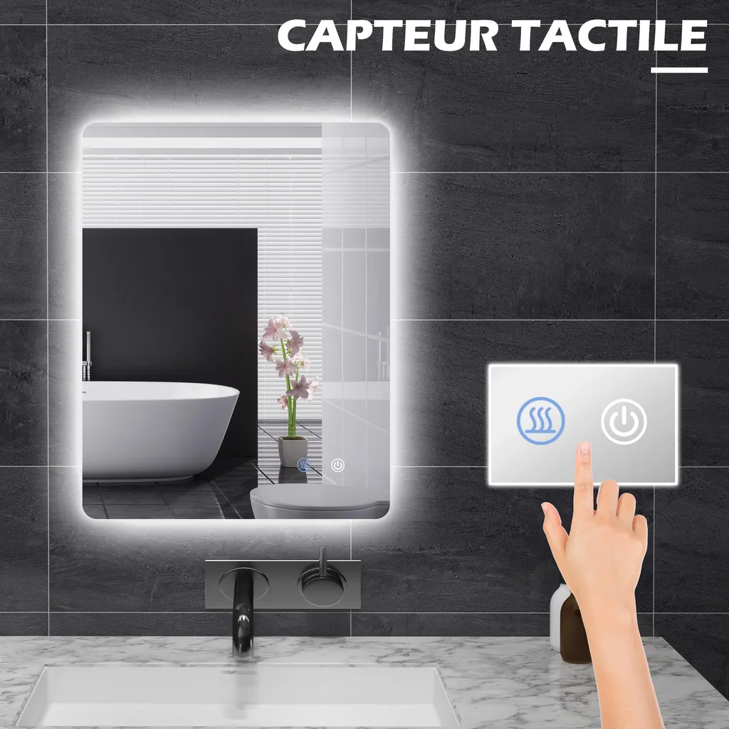 Miroir LED mural 80x60 cm à intensité variable blanc transparent - 6