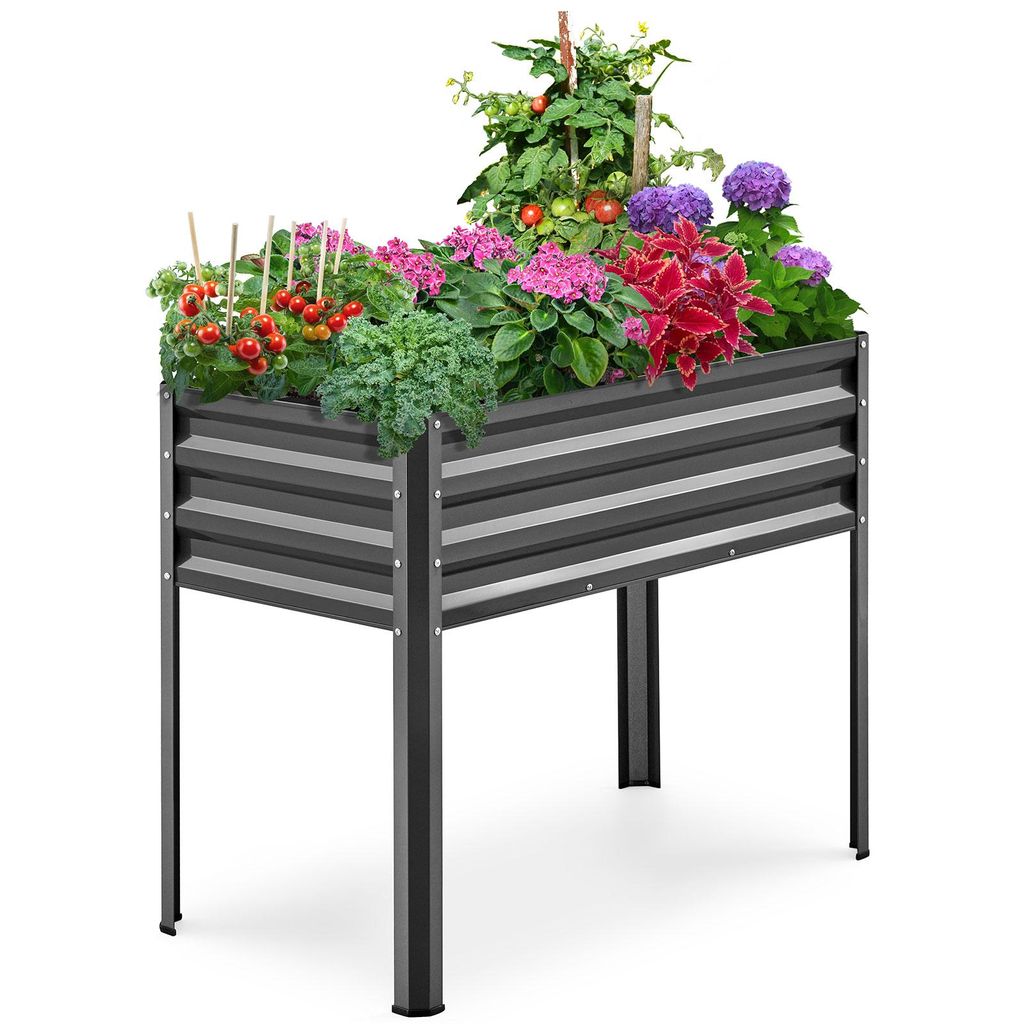KING BIRD Hochbeet aus Metall Pflanzkasten Blumenbett, Frühbeet Bausatz Kräuterbeet für Garten, Balkon, Terrasse,grau,87 x 46 x 80 cm