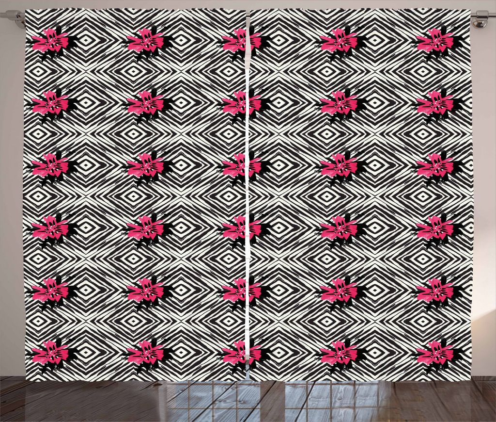 ABAKUHAUS Geometrisch Rustikaler Vorhang, Rautenmuster Blumen, Wohnzimmer Universalband Gardinen mit Schlaufen und Haken, 280 x 225 cm, Rosa Eggshe...