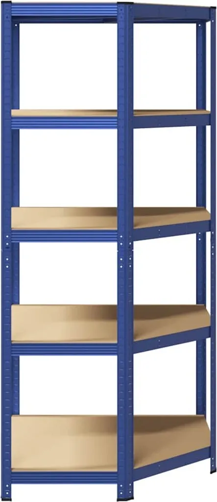 Étagère d'angle 5 tablettes bleu en acier et bois composite robuste