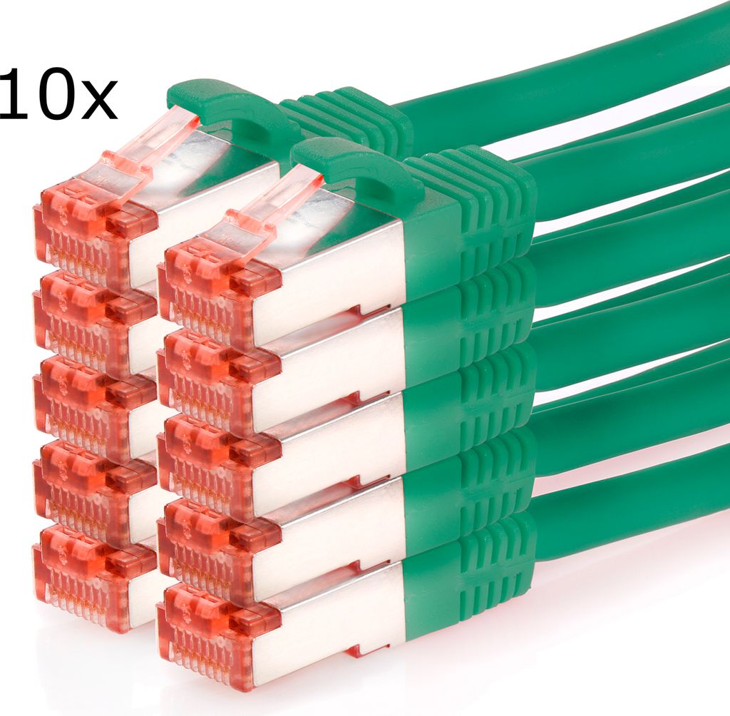 TPFNet 10er Pack 0,50m Cat.6 Patchkabel / Netzwerkkabel S/FTP 1000Mbit, grün