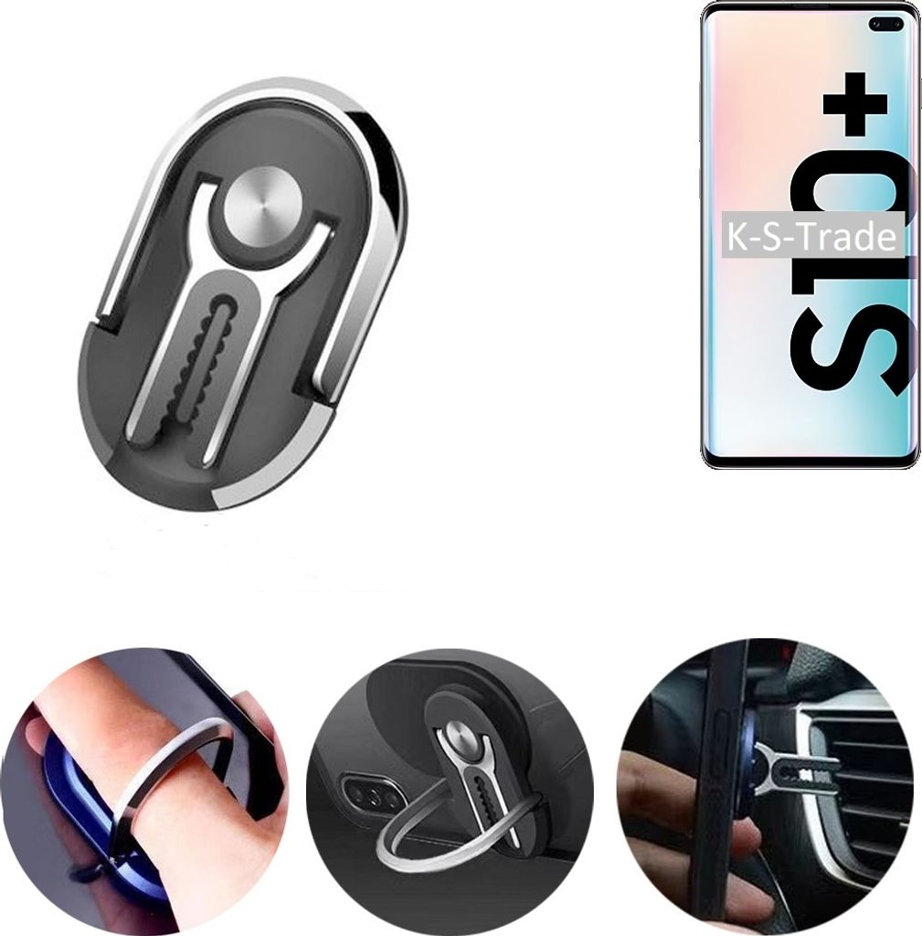 K-S-Trade 3in1 Smartphone-Ring Handy-Ring kompatibel mit Samsung S10+ 128GB Fingerhalterung Handyring Tischständer Lüftungsgitter-Halterung Tisch