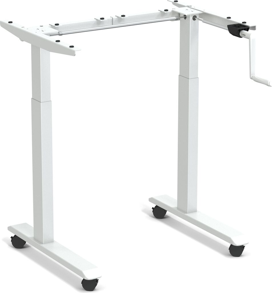 Worktrainer - StudyDesk - Kleiner Handkurbel Höhenverstellbarer Schreibtisch - Höhe 60,8 - 106 cm - Breite 75 - 110 cm - Mobil - Weiß