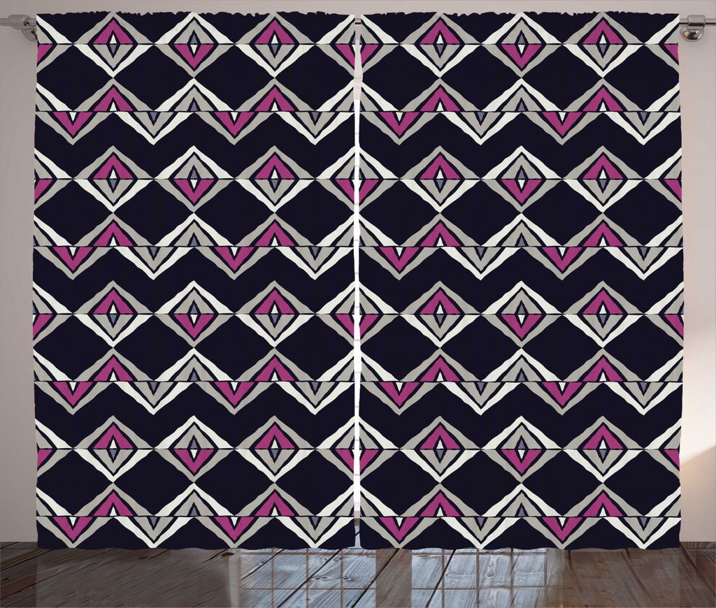 ABAKUHAUS Ethnisch Rustikaler Vorhang, Einheimische Folk Motive Chevron, Wohnzimmer Universalband Gardinen mit Schlaufen und Haken, 280 x 225 cm, M...