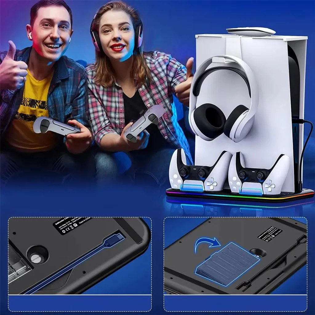 Support Vertical PS5 et PS5 Slim avec Double Station de Charge Noir - 12
