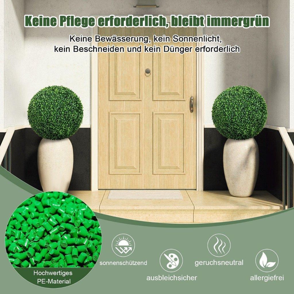2er Buchsbaumkugel Buchsbaum Kugel UV-beständig Formschnitt Kunstpflanze Dekopflanze Dunkelgrün