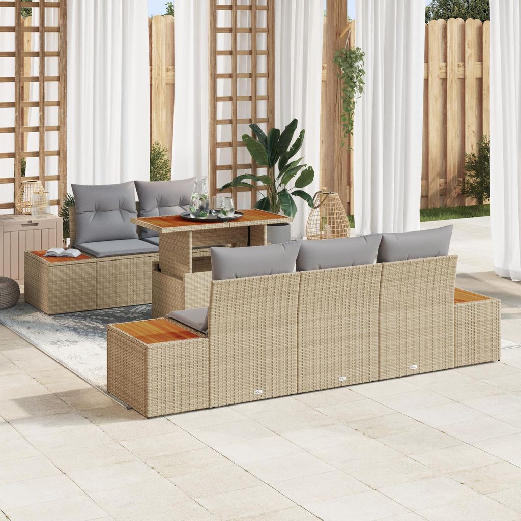 Best Möbel Gartenlounge Set 6-teiliges Garten Sofa Set mit Kissen Beige Poly Rattan - Terassenmöbel Gartenmöbel CHY7759237