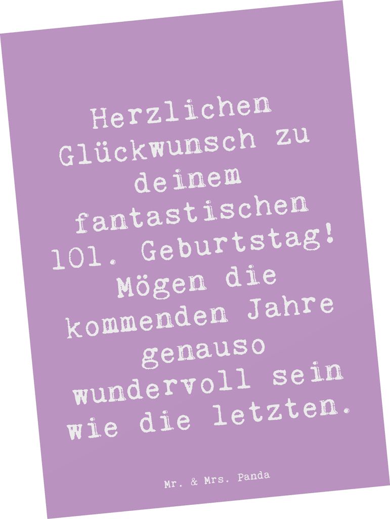 Mr. & Mrs. Panda Grußkarte Spruch 101. Geburtstag - Lavendeltraum - Geschenk, spruchkarte, Feier, Herzlichen Glückwunsch, wundervoll, Postkarten,...