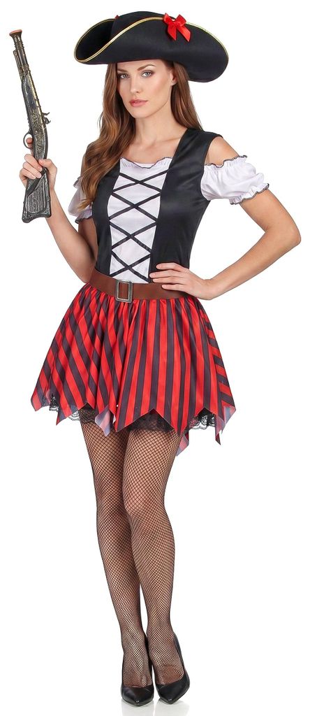 y Piratenkostüm für Damen rot-schwarz-weiss - M