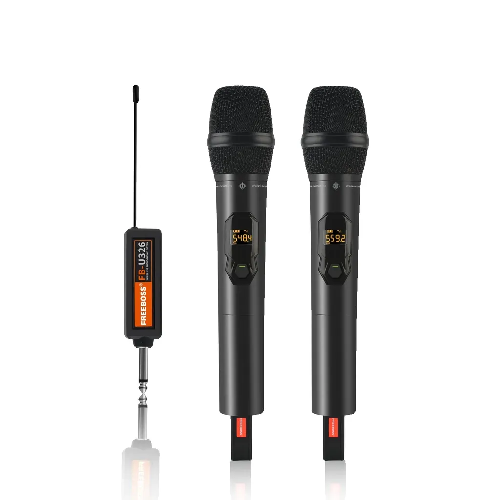 Sistema microfonico wireless, design a doppia mano, 36 canali regolabili, 2 microfoni con ricevitore