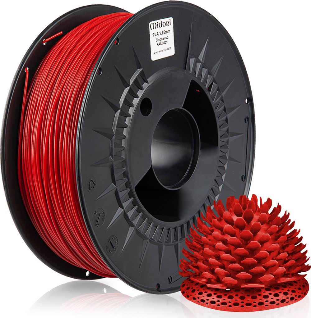 4 x MIDORI 3D Drucker 1,75mm PLA Filament 1kg Spule Rolle Premium Signalrot RAL3001