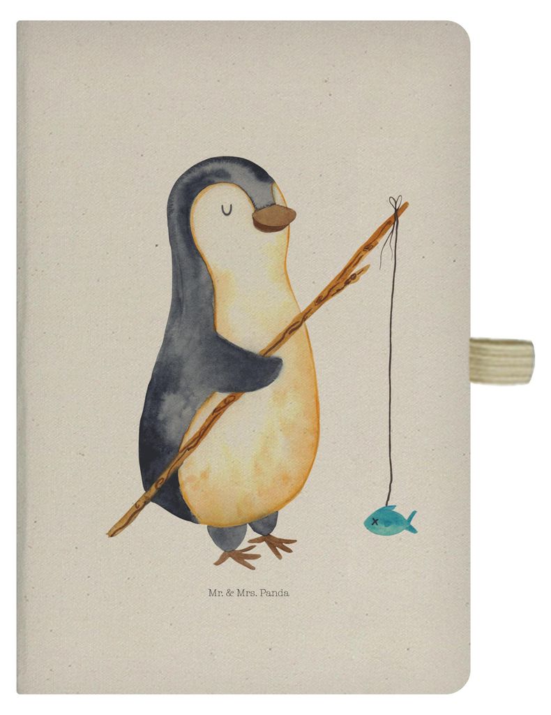 Mr. & Mrs. Panda Skizzenbuch Pinguin Angler - Transparent - Geschenk, Reisetagebuch, Angel, Kladde, Journal, Adressbuch, Urlaub, Angelurlaub, notiz...