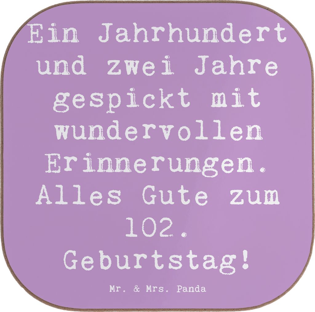 Mr. & Mrs. Panda Untersetzer für Gläser Spruch 102. Geburtstag - Lavendeltraum - Geschenk, besondere Person, Alter, Meilenstein feiern, Jahrhunde...