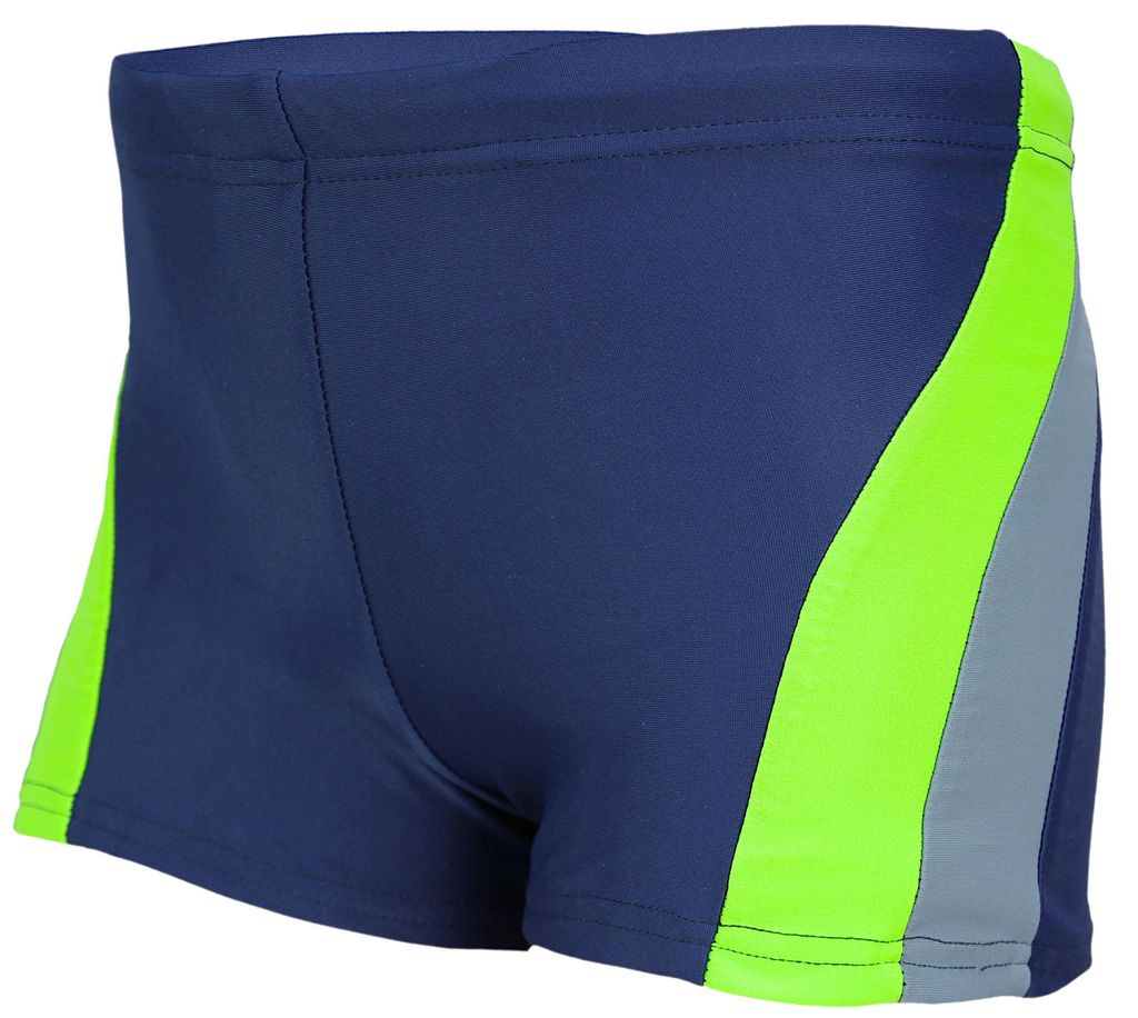 Aquarti Jungen Badehose Schwimmhose Seitliche Paspel Kinder Badeshorts, Farbe: Dunkelblau / Grau / Grün, Größe: 128