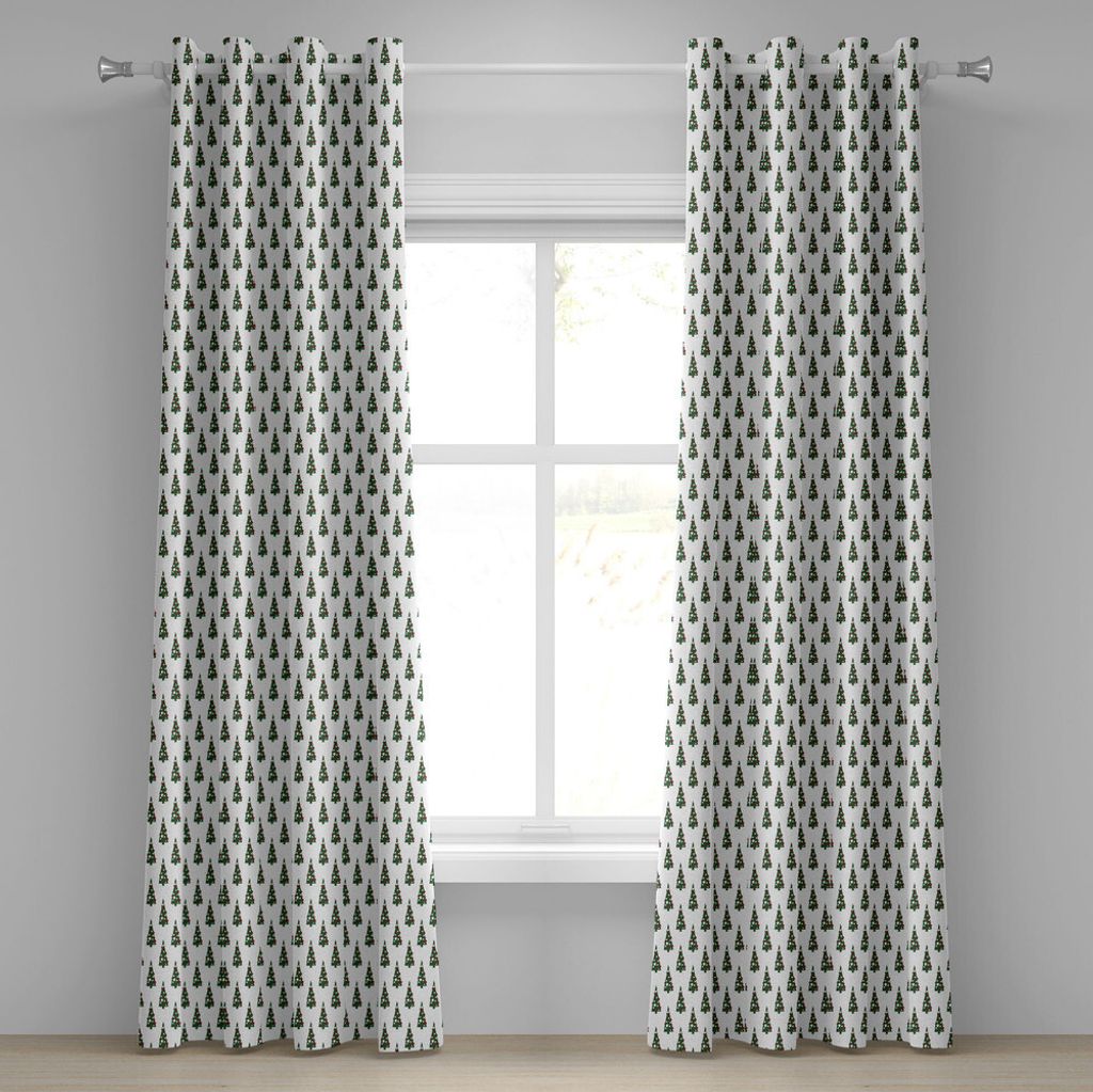 ABAKUHAUS Geometrisch Ösenvorhang, Weihnachtsbaum-Muster-Feier stellt traditionelle Feiertags-Ikone dar, Dekorative 2-Panel-Fenstervorhänge, 280 ...