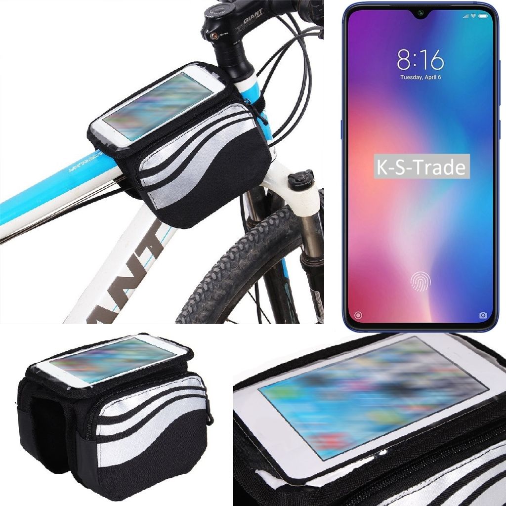 K-S-Trade Rahmentasche Fahrrad-Halterung kompatibel mit Xiaomi Mi 9 Rahmenhalterung Fahrrad Handyhalterung Fahrradtasche Handy Smartphone Halterung