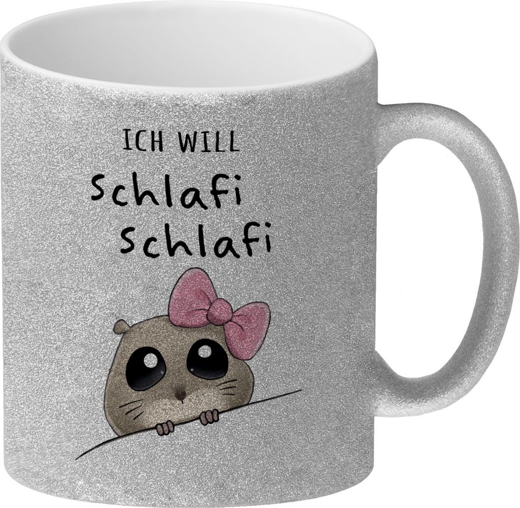 Meme Hamster Glitzer-Kaffeebecher mit Spruch Ich will Produktbild 