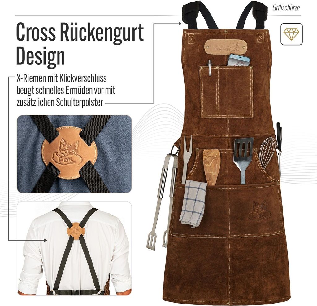 ROUGH Büffel Rau Wild Leder Arbeitsschürze, Grillschürze Produktbild 4