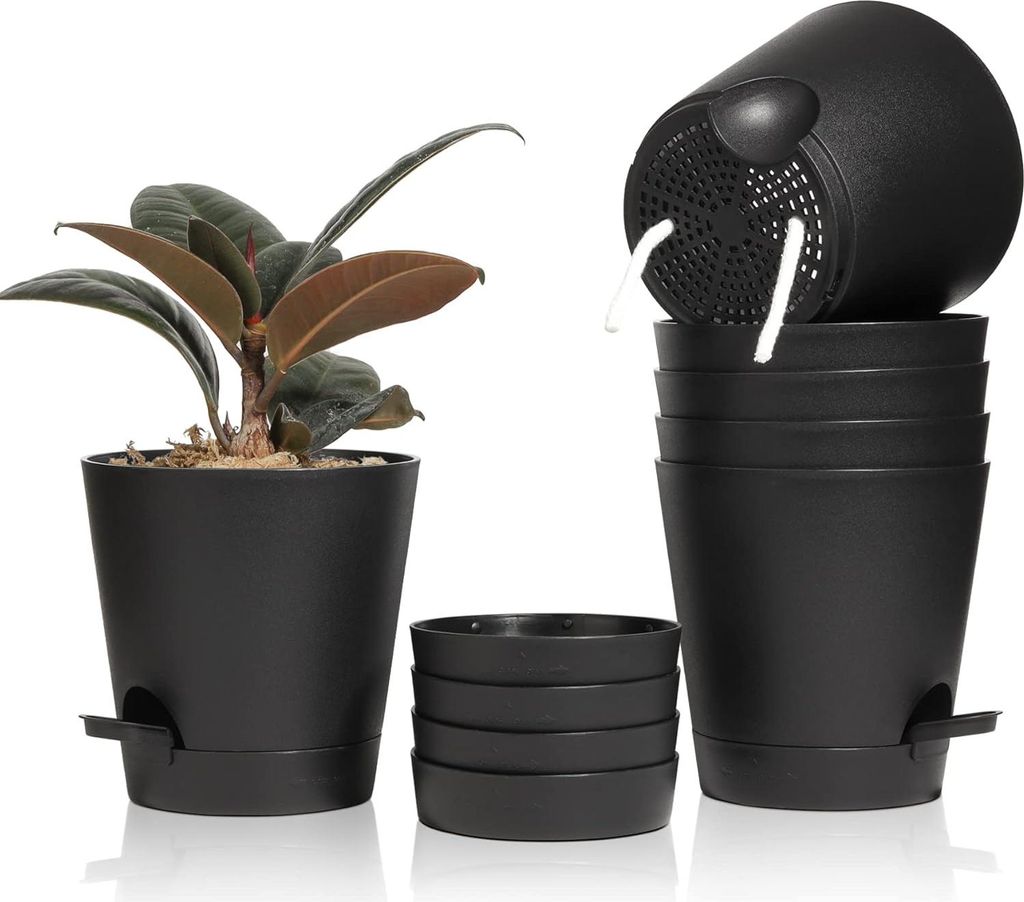 Kunststoff Blumentopf Set von 6 Φ5.5cm Runde Pflanzenpot mit Bewässerungssystem - Innen- und Außendekoration für Zuhause Büro.