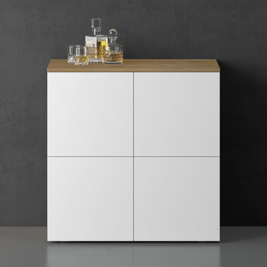 doporro Sideboard Kommode 76 cm in Kerneiche und Weiß Matt Produktbild 