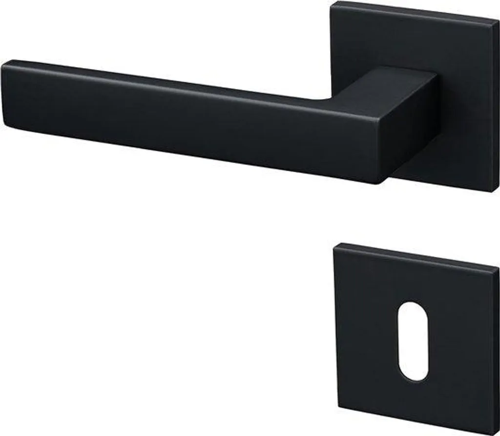 Poignées de porte noir mat avec rosace carrée fine - Modèle 122 x 52 L