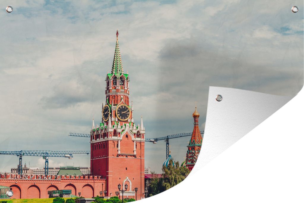 MuchoWow 120x80 cm Outdoor-Poster Gartendeko Sichtschutz Garten Poster für den Garten Spasskaja-Turm des Kremls der Russischen Revolution