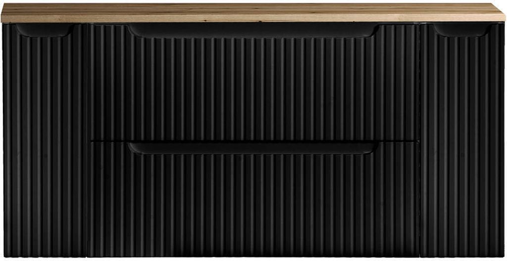 Waschtisch 'Skelbolu' mit 2 Türen und 2 Schubladen gerillt 120 x 60 x 40 cm Schwarz / Eichenoptik
