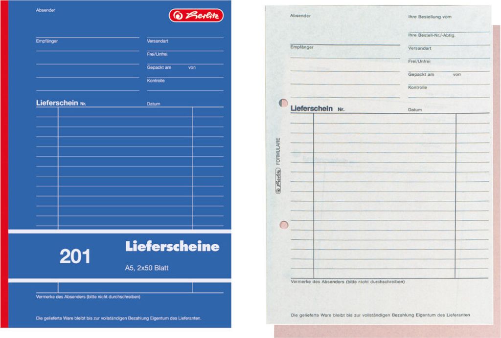 5x Herlitz Lieferscheinbuch 201 / A5 / 2x 50 Blatt