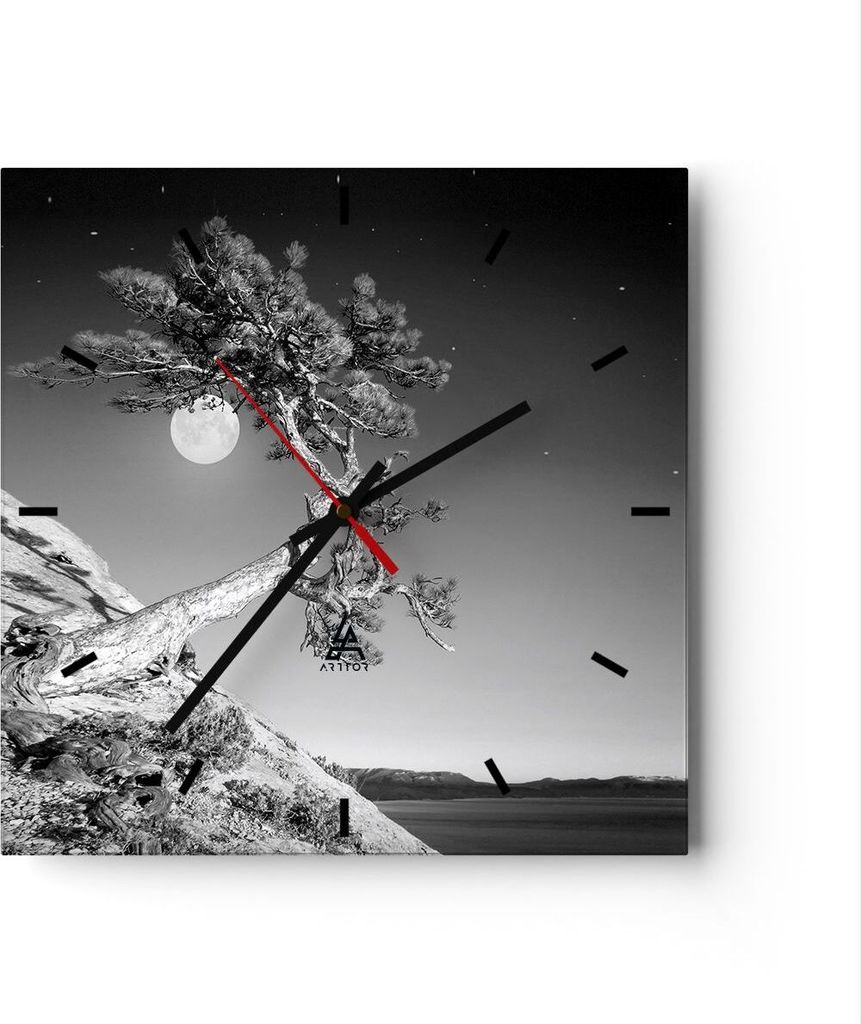 Wanduhr - Quadrat - Glasuhr - Voll der Mond Baum - 30x30cm Produktbild 