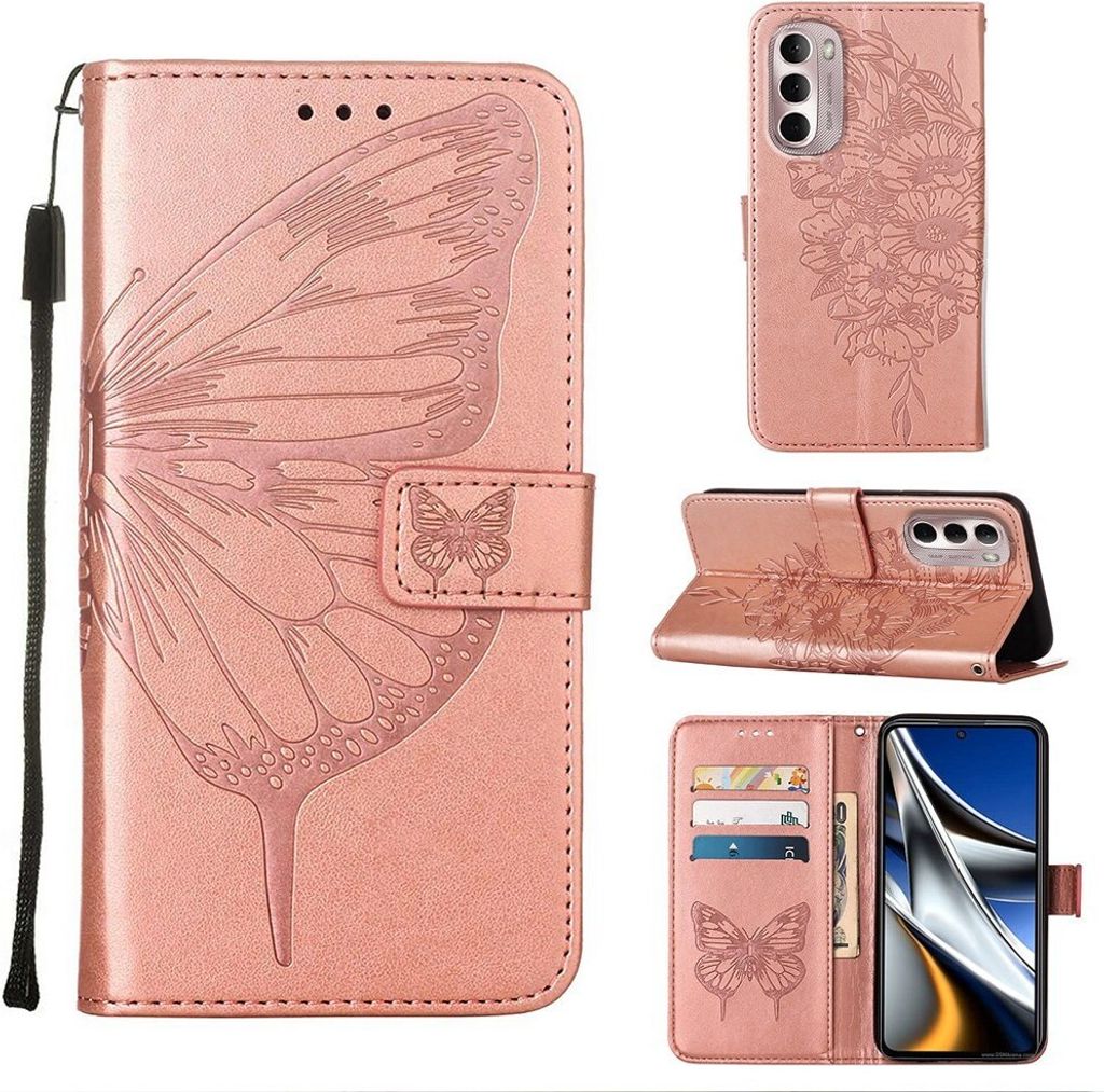 Moto G Stylus 4G 2022 Hülle, Schmetterling Prägung Flip Leder Kartenfächer Schutzhülle Ledertasche mit Ständer für Motorola Moto G Stylus 4G ...
