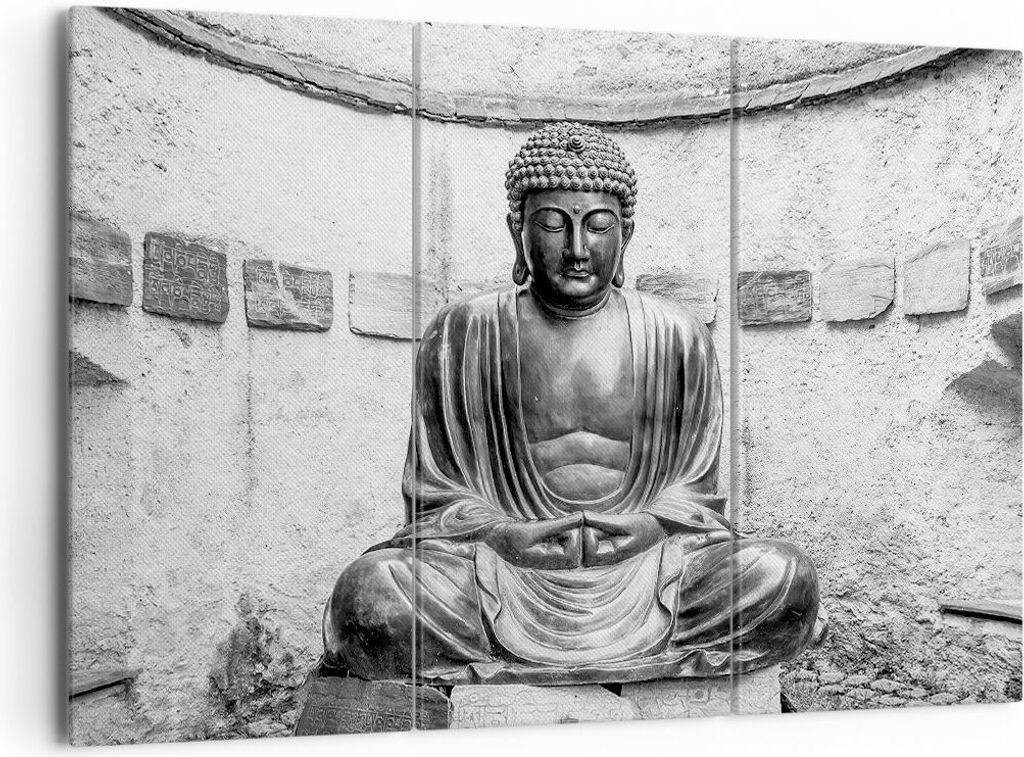 Bild auf Leinwand - Leinwandbild - 3 Teile - Japanisch Buddha Statue - 165x110cm - Wand Bild - Wanddeko - Wandbilder - Leinwanddruck - Bilder - Wan...