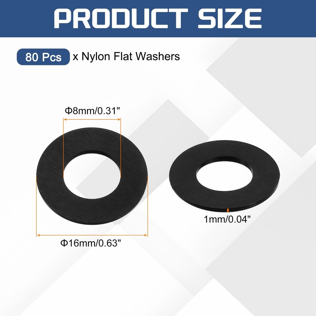 80 Stš¹ck Runde Unterlegscheiben M8 x 16 x 1 mm, Nylon Kunststoff Dichtscheiben Schwarz Beilagscheiben Set, O Ring Flache Dichtungsringe fš¹r S...