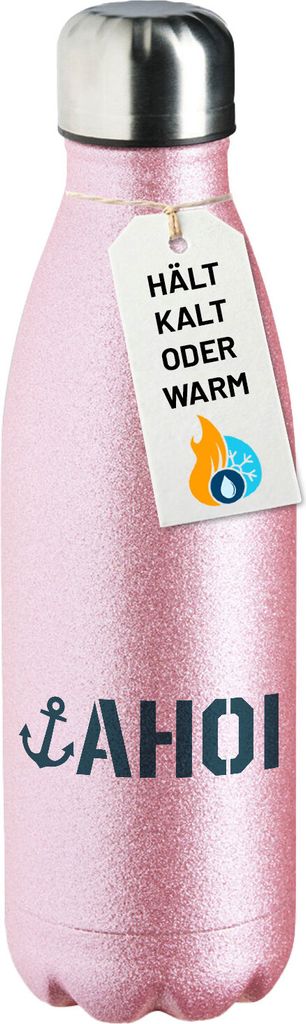Huuraa Trinkflasche Ahoi Anker Seemannsgruß 500ml Pink Edelstahl Wasserflasche Trinkflasche Geschenkidee