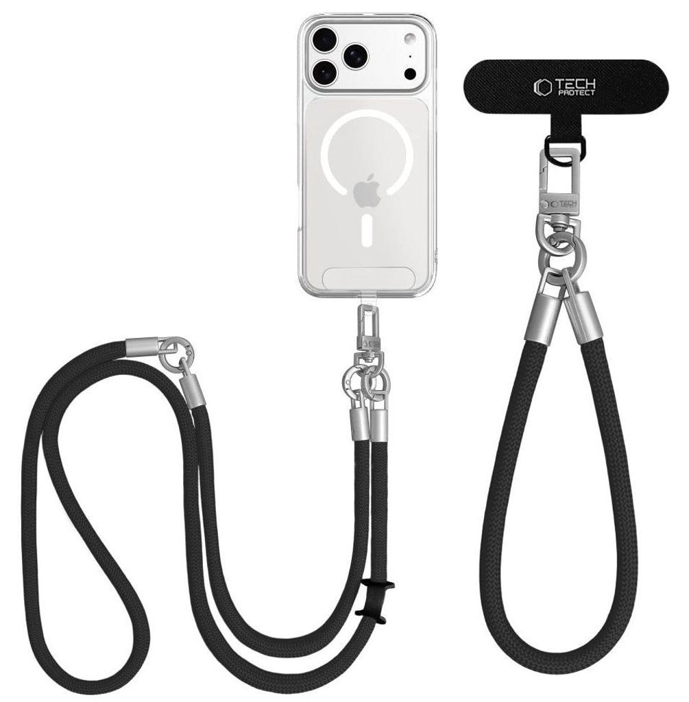 Handy-Schlüsselband für Telefon Tech Protect C10S Rope Crossbody Wrist, Schwarz