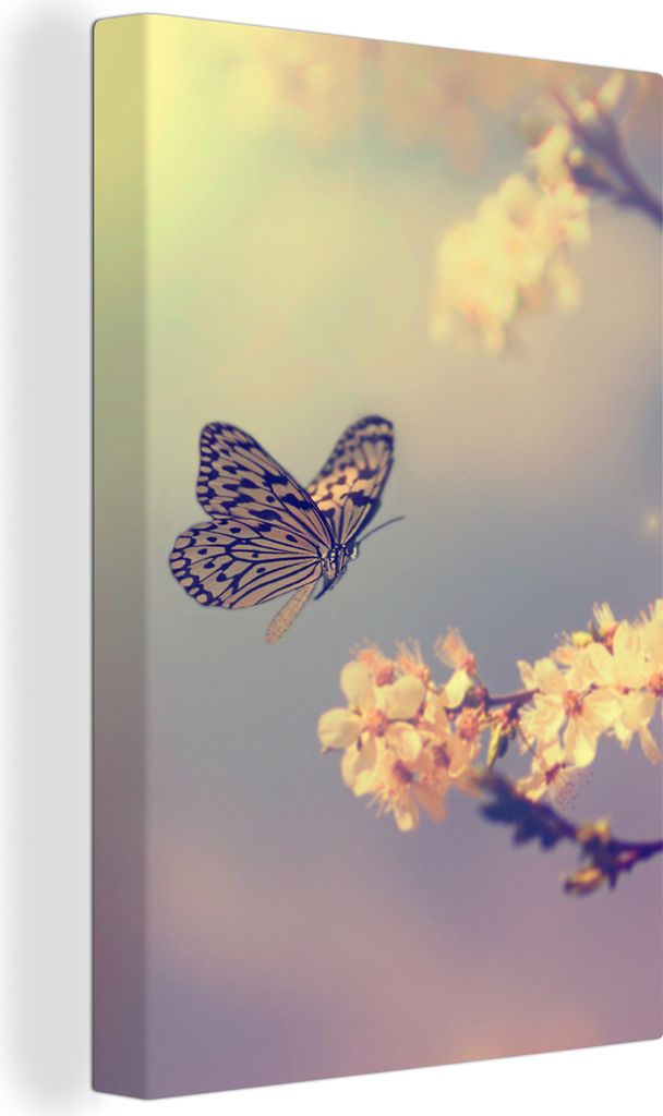 OneMillionCanvasses - Leinwandbilder - 90x140 cm, Schmetterlinge - Blüte - Zweig - Baum, Wandbilder Kunstdruck Wanddekoration - Foto auf Leinwan...