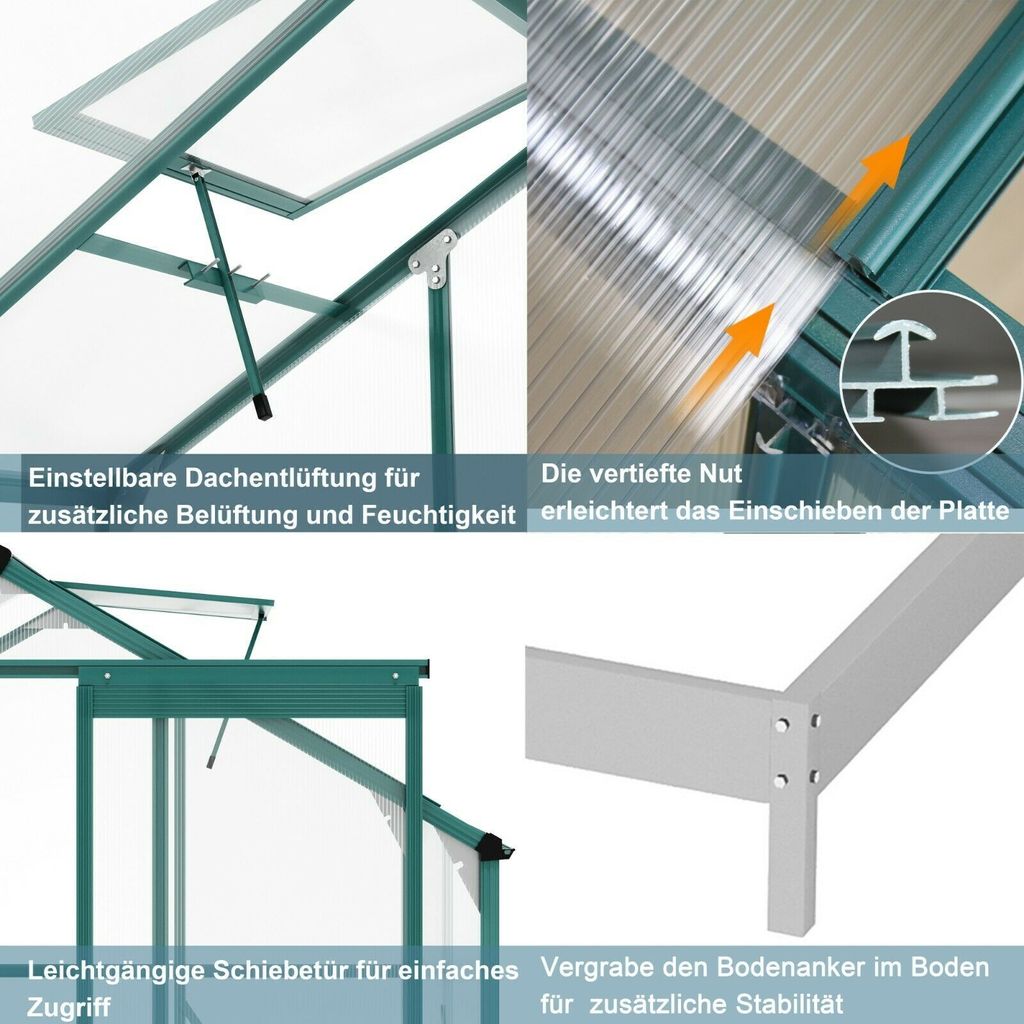 Aluminium Gewächshaus 4,75m² mit Fundament 253x190cm Produktbild 5