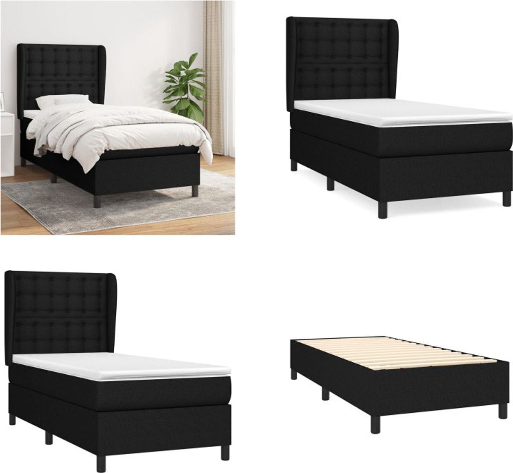 vidaXL Boxspringbett mit Matratze Schwarz 90x200 cm Stoff - Boxspringbett - Boxspringbetten - Bett - Schlafzimmermöbel