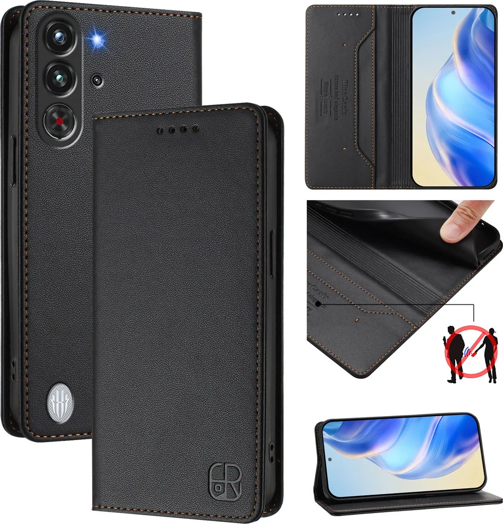 Cover Portafoglio Red Magic 10 Pro Plus: Protezione 360° Pelle Nero
