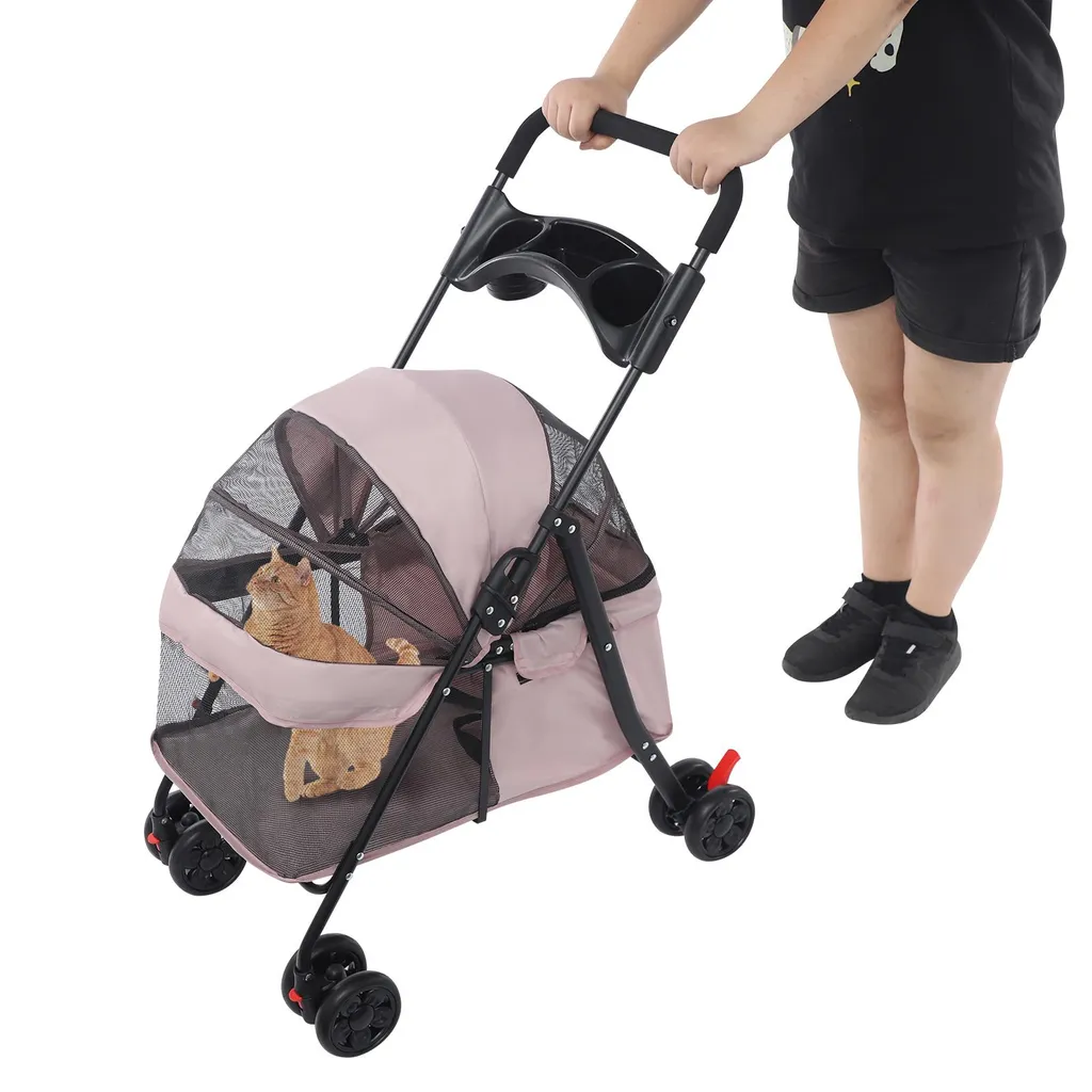 Poussette pour chiens 69x49x97cm pliable pour animaux - Rose et Gris