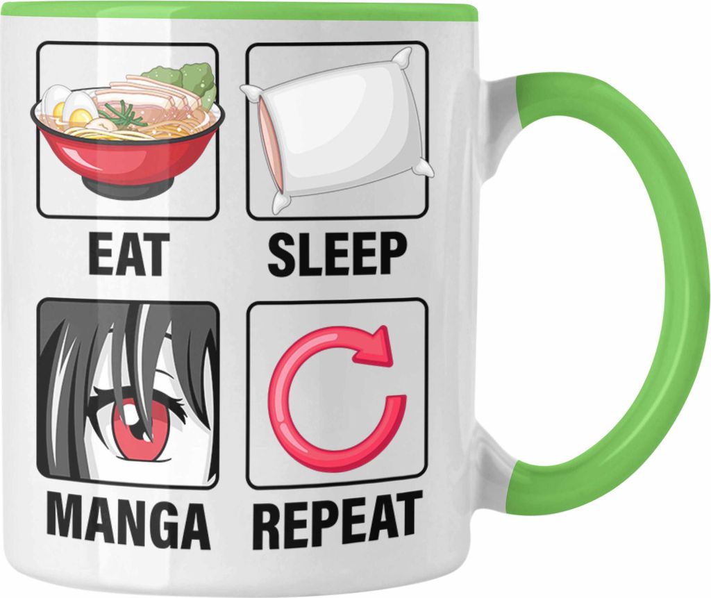 Trendation - Eat Sleep Manga Repeat Tasse Geschenk Geschenkidee Manga Liebhaber (Grün)