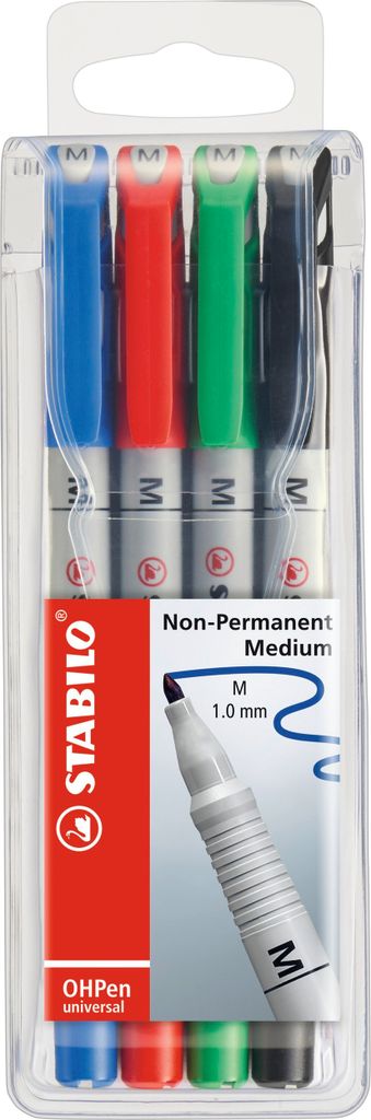 Folienstift - STABILO OHPen universal - wasserlöslich medium - 4er Pack - grün, rot, blau, schwarz