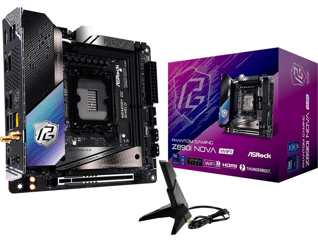 Asrock Phantom Gaming Z890I Nova WiFi, Intel, LGA 1851 (Socket V1), Intel Core Ultra (Series 2), LGA 1851, DDR5-SDRAM, 128 GB